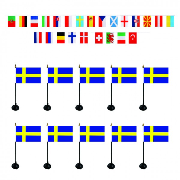 FANSET EM &quot;Schweden&quot; Fußball Teilnehmer Girlande 10x Mini Handflaggen und Halter