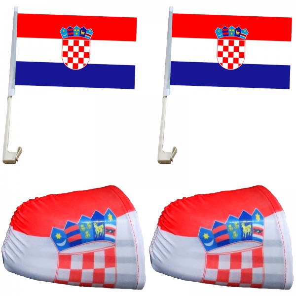 Fan-Paket-3 &quot;Kroatien&quot; Croatia WM EM Länder Fußball Flaggen Fahren Autoset Spiegelflaggen