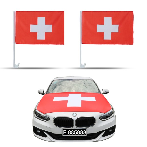 Aut-Fan-Paket EM &quot;Schweiz&quot; Switzerland Fußball Flaggen Außenspiegel Motorhaubenüberzug