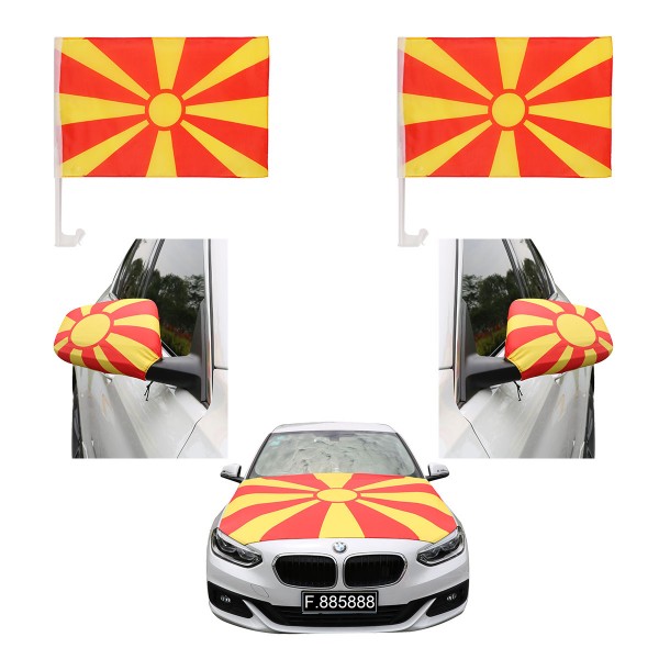 Aut-Fan-Paket EM &quot;Nordmazedonien&quot; Fußball Flaggen Außenspiegel Motorhaubenüberzug