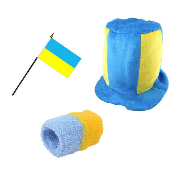 FANSET EM Fußball &quot;Ukraine&quot; Zylinder Hut Schweißband Mini Flagge