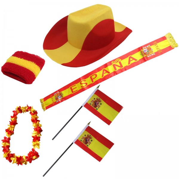 Fan-Paket &quot;Spanien&quot; Spain Espana WM EM Fußball Schal Hawaiikette Hut Schweissband Fahne Flagge
