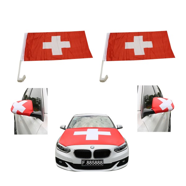 Aut-Fan-Paket EM &quot;Schweiz&quot; Switzerland Fußball Flaggen Außenspiegel Motorhaubenüberzug