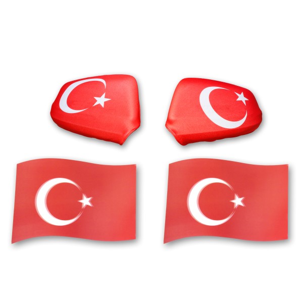 Fan-Paket EM &quot;Türkei&quot; Turkey Türkiye Auto Außenspiegelflagge Magnete Fahren Fußball