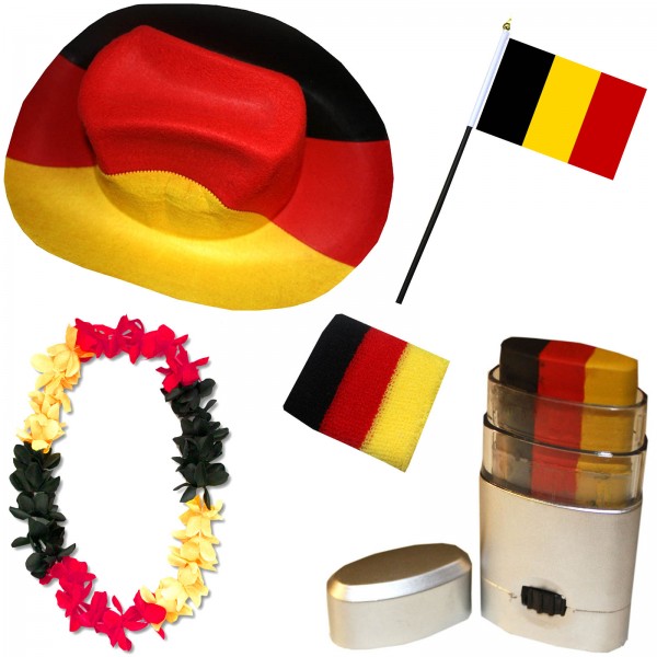 Fan-Paket EM &quot;Belgien&quot; Belgium Fußball Hut Kette Schminke Schweißband Flagge