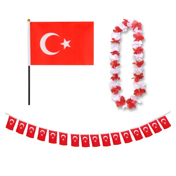 FANSET EM Fußball &quot;Türkei&quot; Turkey Girlande Mini Hand Flagge Hawaiikette