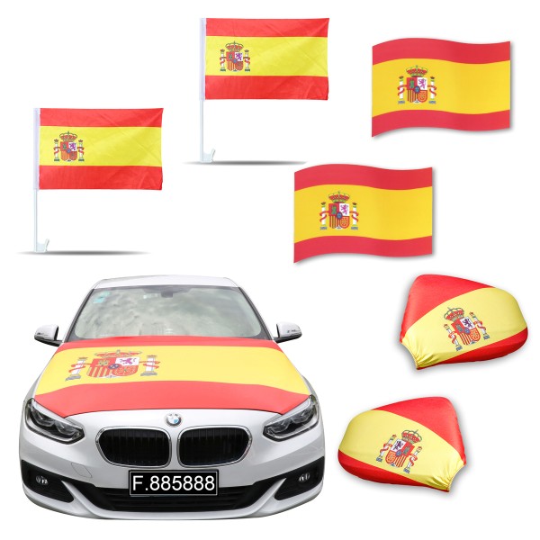 Aut-Fan-Paket EM &quot;Spanien&quot; Spain Fußball Flaggen Außenspiegel 3D Magnet Motorhaubenüberzug