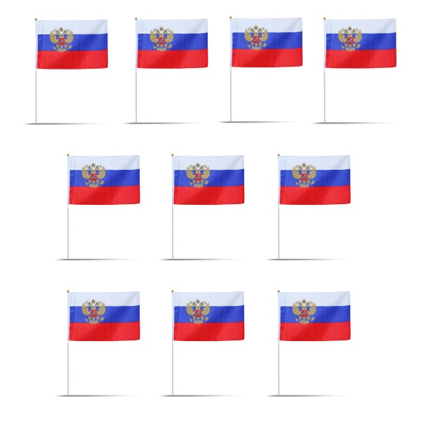 10er Set Fahne Flagge Winkfahne &quot;Russland&quot; Russia Wappen Handfahne EM WM