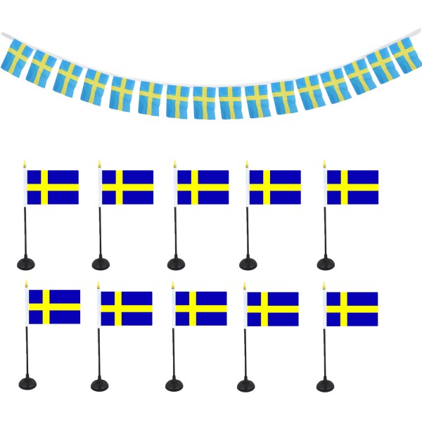 FANSET EM Fußball &quot;Schweden&quot; Girlande Handflaggen Tischhalter