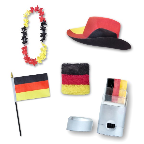 Fan-Paket EM &quot;Deutschland&quot; Germany Fußball Hut Kette Schminke Schweißband Flagge
