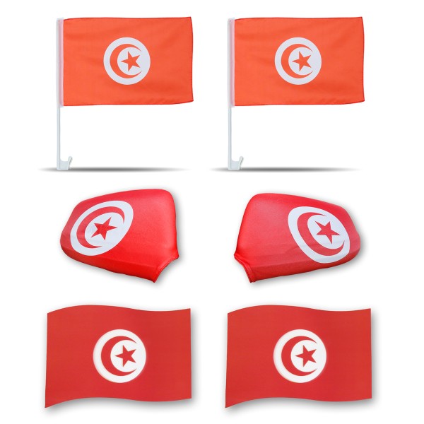 Fanpaket fürs Auto EM &quot;Tunesien&quot; Tunisia Fußball 3D Magnet Außenspiegel Flaggen