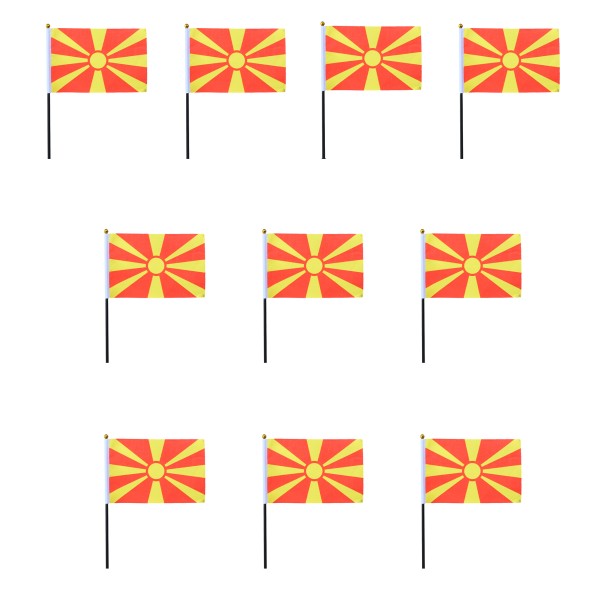 Mini Handfahnen 10 Stück Set &quot;Nordmazedonien&quot; North Macedonia EM WM Flaggen Fanartikel