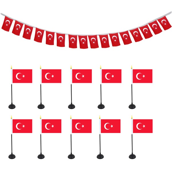 FANSET EM Fußball &quot;Türkei&quot; Turkey Girlande Handflaggen Tischhalter