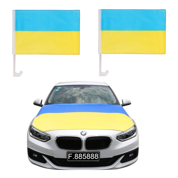 Aut-Fan-Paket EM &quot;Ukraine&quot; Fußball Flaggen Außenspiegel Motorhaubenüberzug