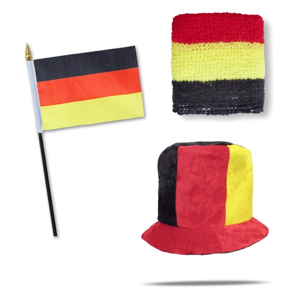 FANSET EM Fußball &quot;Deutschland&quot; Germany Zylinder Hut Schweißband Mini Flagge