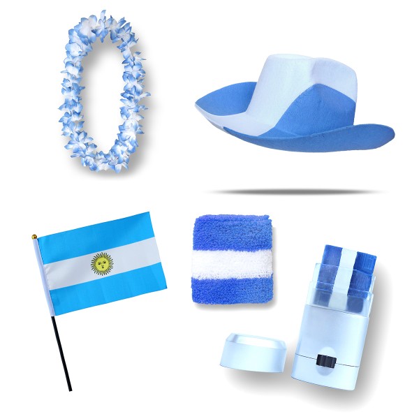 Fan-Paket EM &quot;Argentinien&quot; Argentina Fußball Hut Kette Schminke Schweißband Flagge