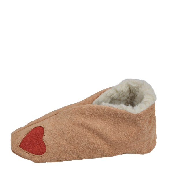 Kids Genuine Leather Indoor Slipper &quot;Basic Heart&quot; Teddy Fur Lining