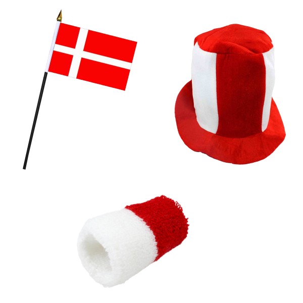 FANSET EM Fußball &quot;Dänemark&quot; Denmark Zylinder Hut Schweißband Mini Flagge
