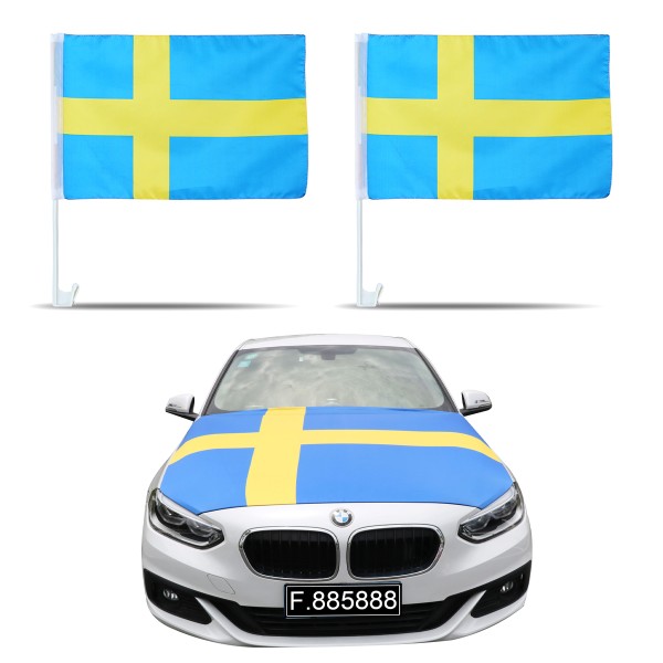 Aut-Fan-Paket EM &quot;Schweden&quot; Sweden Fußball Flaggen Außenspiegel 3D Magnet Motorhaubenüberzug