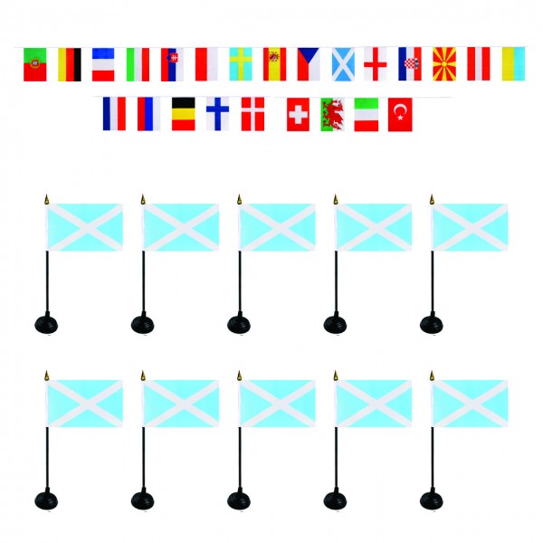 FANSET EM &quot;Schottland&quot; Fußball Teilnehmer Girlande 10x Mini Handflaggen und Halter
