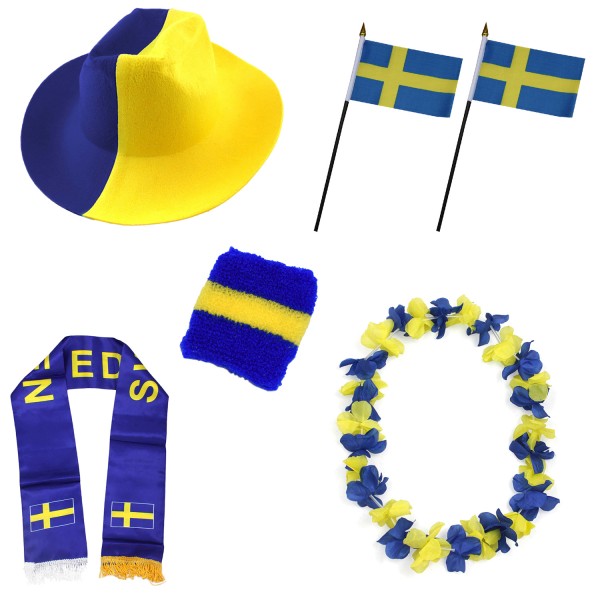 Fan-Paket &quot;Schweden&quot; Sweden WM EM Fußball Schal Hawaiikette Hut Schweissband Fahne Flagge