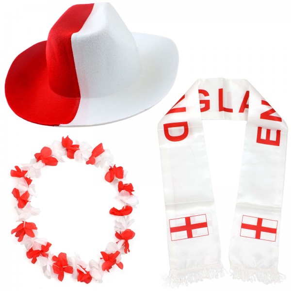 Fan-Paket &quot;England&quot; WM EM Fußball Schal Hawaiikette Hut Fanartikel
