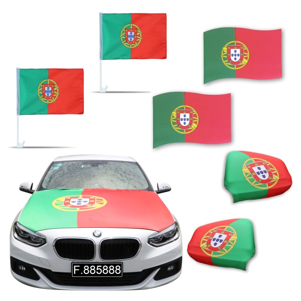 Aut-Fan-Paket EM &quot;Portugal&quot; Fußball Flaggen Außenspiegel 3D Magnet Motorhaubenüberzug