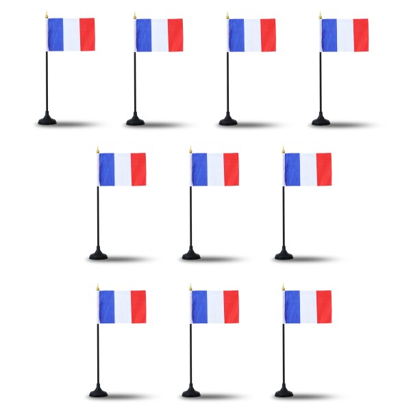 Mini Handfahnen mit Tischständer Fuß 10 Stück Set &quot;Frankreich&quot; France EM WM Flaggen Fanartikel