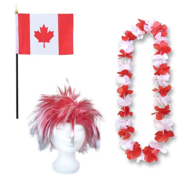 Fanset &quot;Kanada&quot; Canada Blumenkette Fahne Flagge Perücke Wig