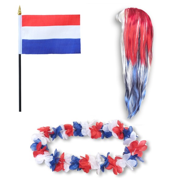 Fanset &quot;Niederlande&quot; Netherlands Holland Blumenkette Fahne Flagge Perücke Langhaar