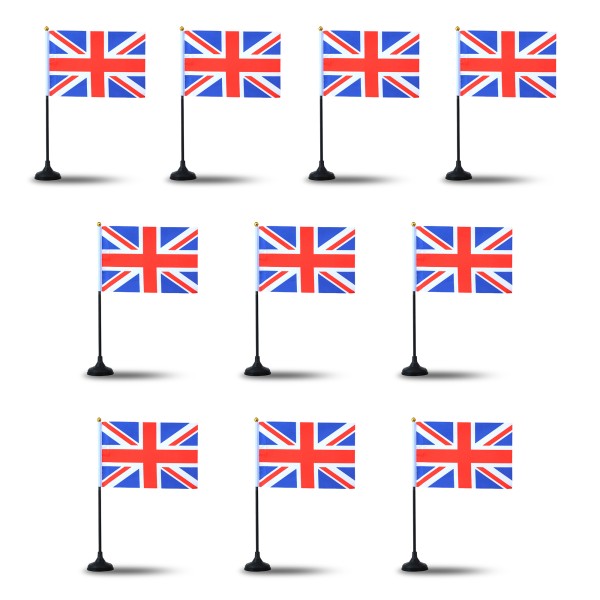Mini Handfahnen mit Tischständer Fuß 10 Stück Set &quot;Grossbritannien&quot; GB Great Britain UK EM WM Flagge