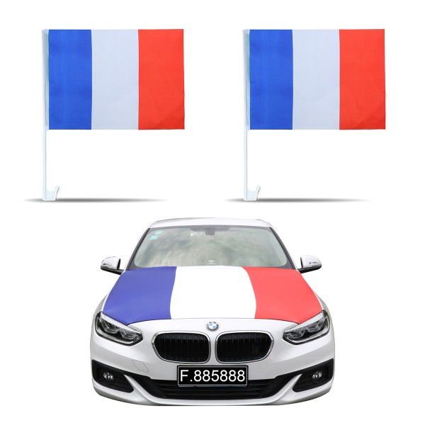 Aut-Fan-Paket EM &quot;Frankreich&quot; France Fußball Flaggen Außenspiegel 3D Magnet Motorhaubenüberzug