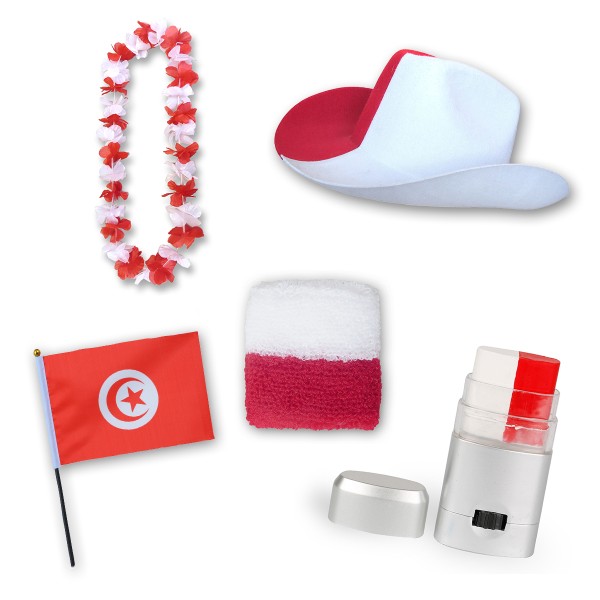 Fan-Paket EM &quot;Tunesien&quot; Tunisia Fußball Hut Kette Schminke Schweißband Flagge