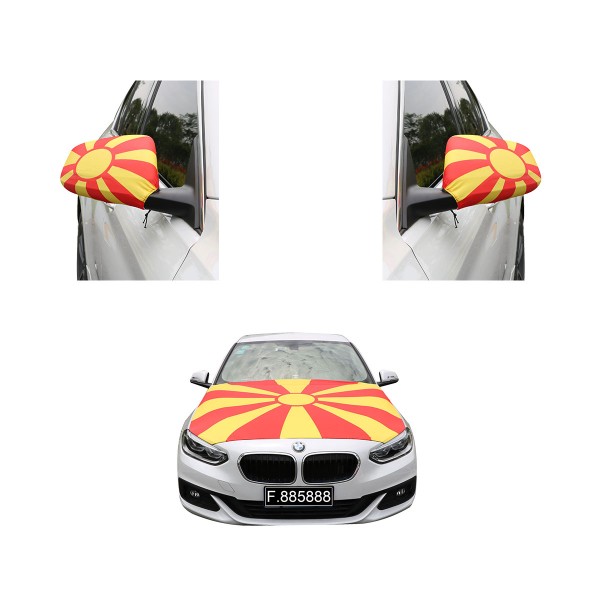 Fanset Auto EM &quot;Nordmazedonien&quot; Mazedonia Fußball Motorhaube Außenspiegel Flagge