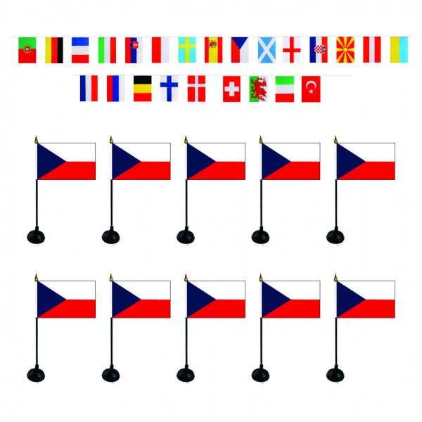 FANSET EM &quot;Tschechien&quot; Fußball Teilnehmer Girlande 10x Mini Handflaggen und Halter