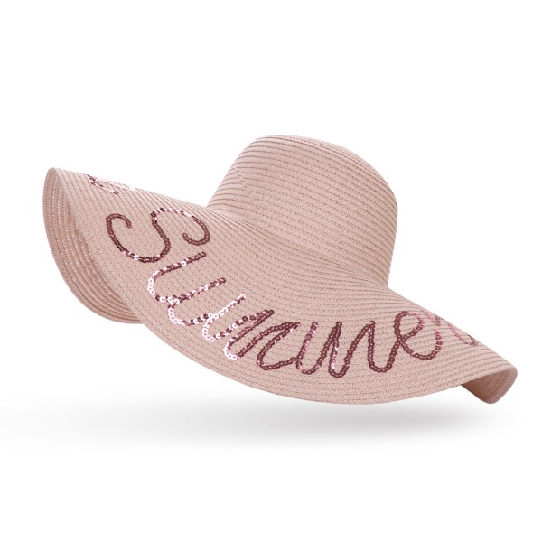 XXL Straw Hat &quot;Hello Summer Sequins&quot; Ladies Summer Hat Headgear Beach
