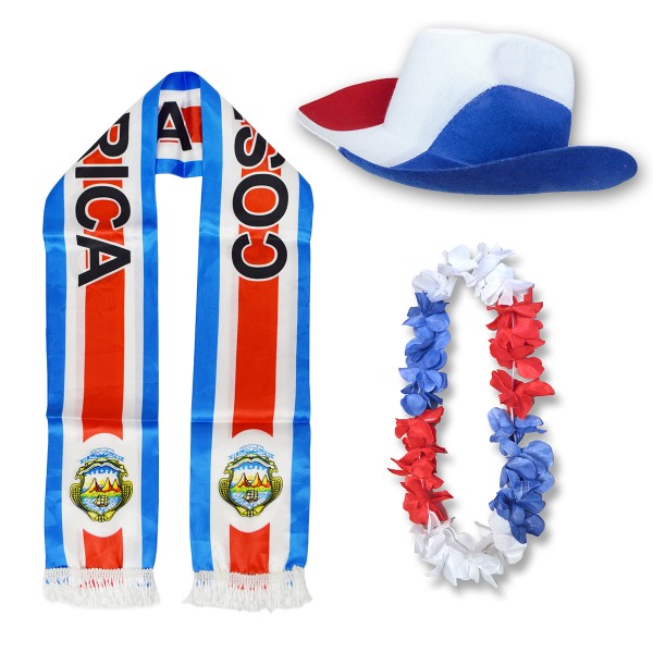 Fan-Paket &quot;Costa-Rica&quot; WM EM Fußball Schal Hawaiikette Hut Fanartikel