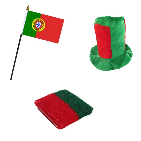 FANSET EM Fußball &quot;Portugal&quot; Zylinder Hut Schweißband Mini Flagge