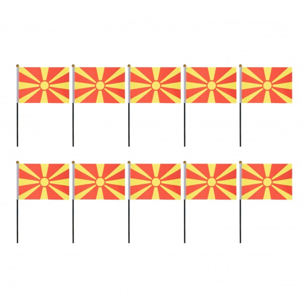 Mini Handfahnen 10 Stück Set &quot;Nordmazedonien&quot; North Macedonia EM WM Flaggen Fanartikel