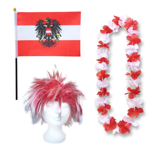Fanset &quot;Österreich&quot; Austria Blumenkette Fahne Flagge Perücke Wig