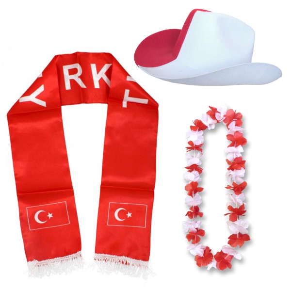 Fan-Paket &quot;Türkei&quot; Turkey Türkiye WM EM Fußball Schal Hawaiikette Hut Fanartikel