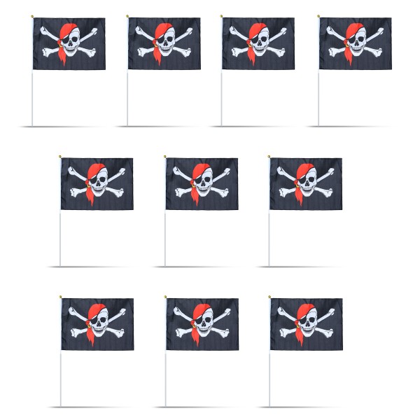 10er Set Fahne Flagge Winkfahne &quot;Pirat&quot; Pirate Handfahne EM WM