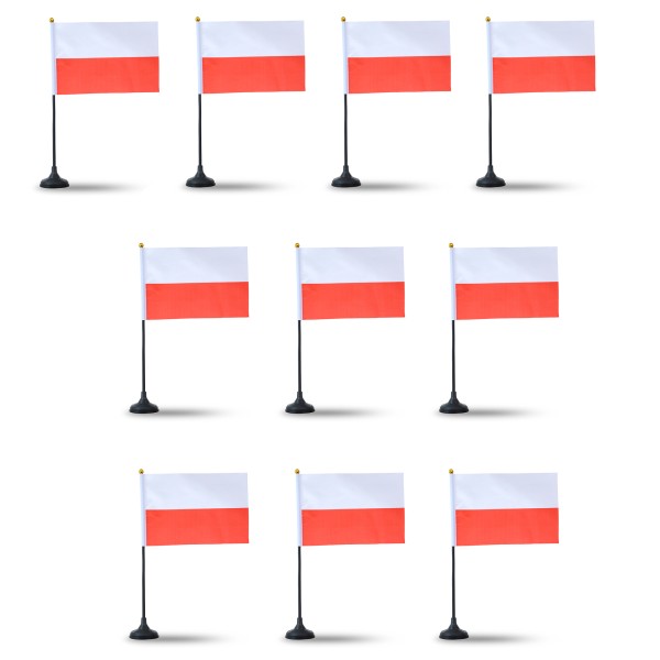 Mini Handfahnen mit Tischständer Fuß 10 Stück Set &quot;Polen&quot; Poland Polska EM WM Flaggen Fanartikel