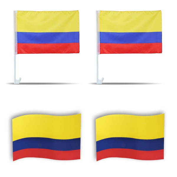 Fanpaket fürs Auto EM &quot;Kolumbien&quot; Colombia Fußball Flaggen 3D Magnet Fahren Autofahnen