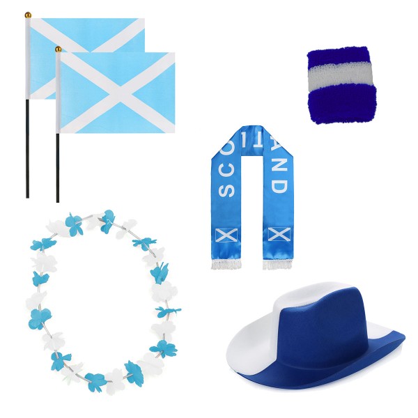 Fan-Paket &quot;Schottland&quot; Scottland WM EM Fußball Schal Hawaiikette Hut Schweissband Fahne Flagge