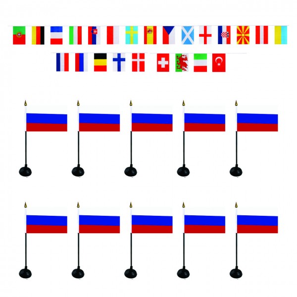 FANSET EM &quot;Russland&quot; Russia Fußball Teilnehmer Girlande 10x Mini Handflaggen und Halter