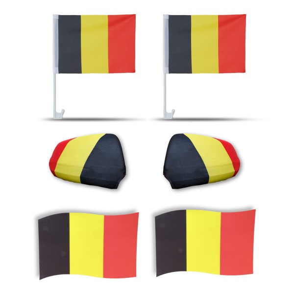 Fanpaket fürs Auto EM &quot;Belgien&quot; Fußball 3D Magnet Außenspiegel Flaggen