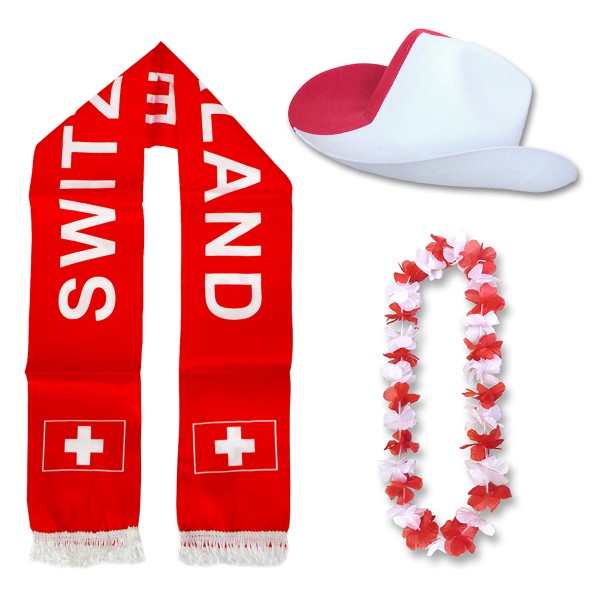 Fan-Paket &quot;Schweiz&quot; Switzerland WM EM Fußball Schal Hawaiikette Hut Fanartikel