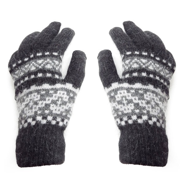 Handschuhe Norweger Muster Finger Strickmuster Angorawolle Schwarz