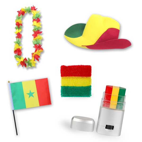 Fan-Paket EM &quot;Senegal&quot; Fußball Hut Kette Schminke Schweißband Flagge